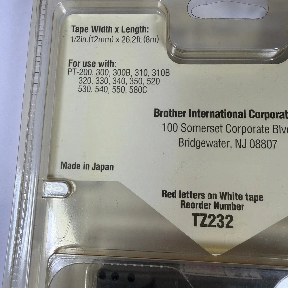 Brother P-Touch TZ232 Label Tape‎ 12mm 1/2 in. Red on White Laminated Japan